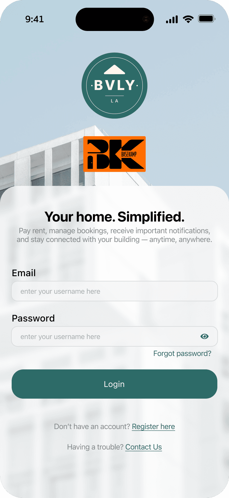 Login screen
